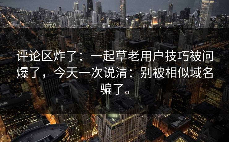 评论区炸了:一起草老用户技巧被问爆了,今天一次说清:别被相似域名骗了。 评论区炸了:一起草老用户技巧被问爆了,今天一次说清:别被相似域名骗了。
