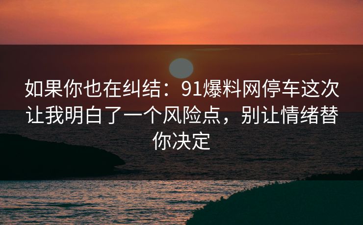 如果你也在纠结：91爆料网停车这次让我明白了一个风险点，别让情绪替你决定