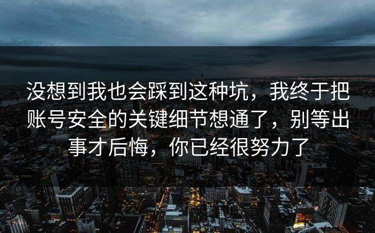 没想到我也会踩到这种坑，我终于把账号安全的关键细节想通了，别等出事才后悔，你已经很努力了