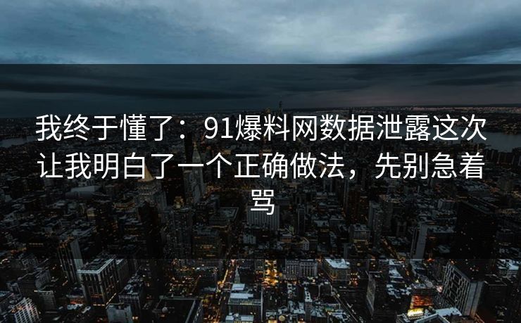 我终于懂了：91爆料网数据泄露这次让我明白了一个正确做法，先别急着骂