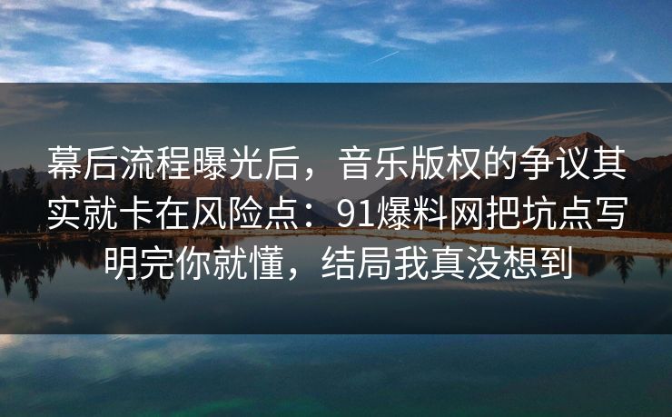 幕后流程曝光后，音乐版权的争议其实就卡在风险点：91爆料网把坑点写明完你就懂，结局我真没想到