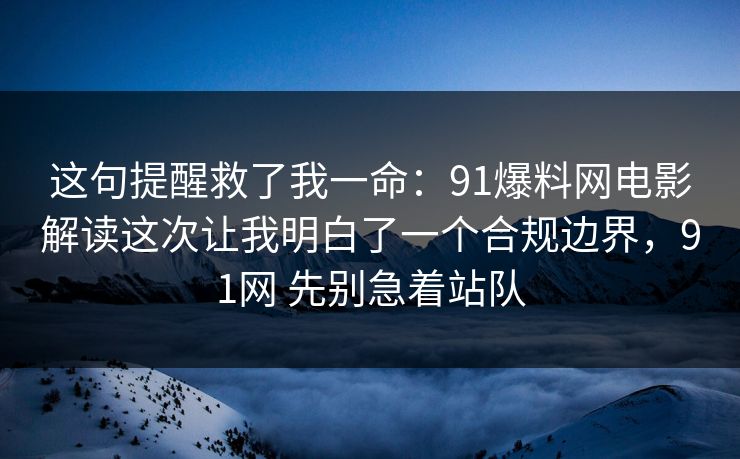 这句提醒救了我一命：91爆料网电影解读这次让我明白了一个合规边界，91网 先别急着站队