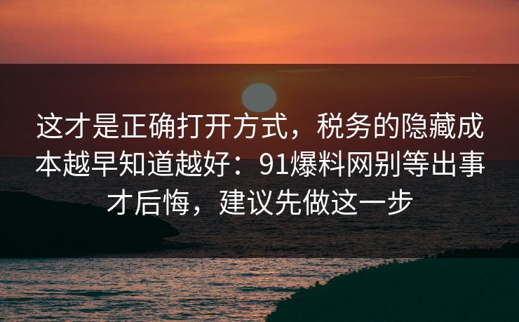 这才是正确打开方式,税务的隐藏成本越早知道越好:91爆料网别等出事才后悔,建议先做这一步 这才是正确打开方式,税务的隐藏成本越早知道越好:91爆料网别等出事才后悔,建议先做这一步