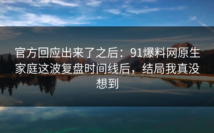 官方回应出来了之后：91爆料网原生家庭这波复盘时间线后，结局我真没想到