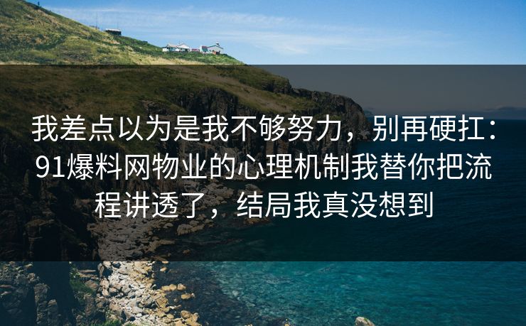 我差点以为是我不够努力，别再硬扛：91爆料网物业的心理机制我替你把流程讲透了，结局我真没想到