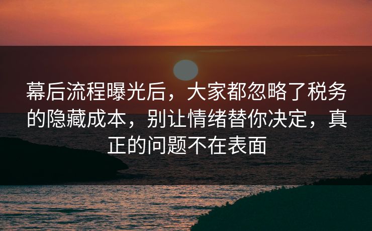 幕后流程曝光后,大家都忽略了税务的隐藏成本,别让情绪替你决定,真正的问题不在表面 幕后流程曝光后,大家都忽略了税务的隐藏成本,别让情绪替你决定,真正的问题不在表面