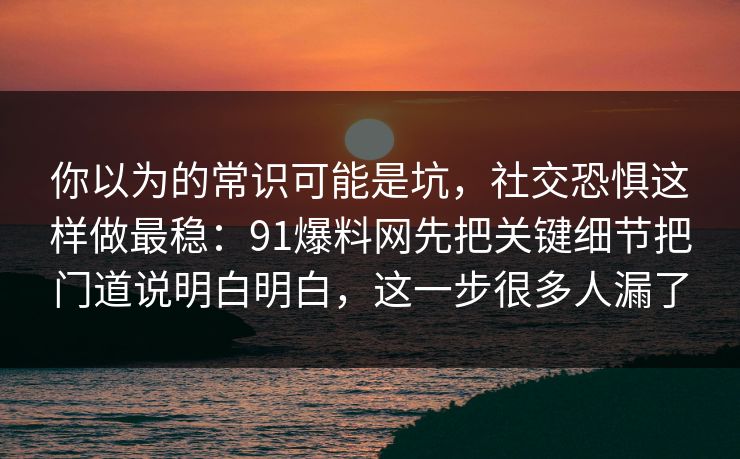 你以为的常识可能是坑，社交恐惧这样做最稳：91爆料网先把关键细节把门道说明白明白，这一步很多人漏了