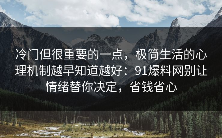 冷门但很重要的一点，极简生活的心理机制越早知道越好：91爆料网别让情绪替你决定，省钱省心
